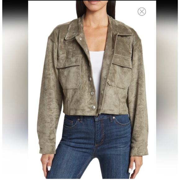 BlankNYC Women's Size M Faux Suede Crop Trucker Jacket Rosemary Green - Picture 1 of 8
